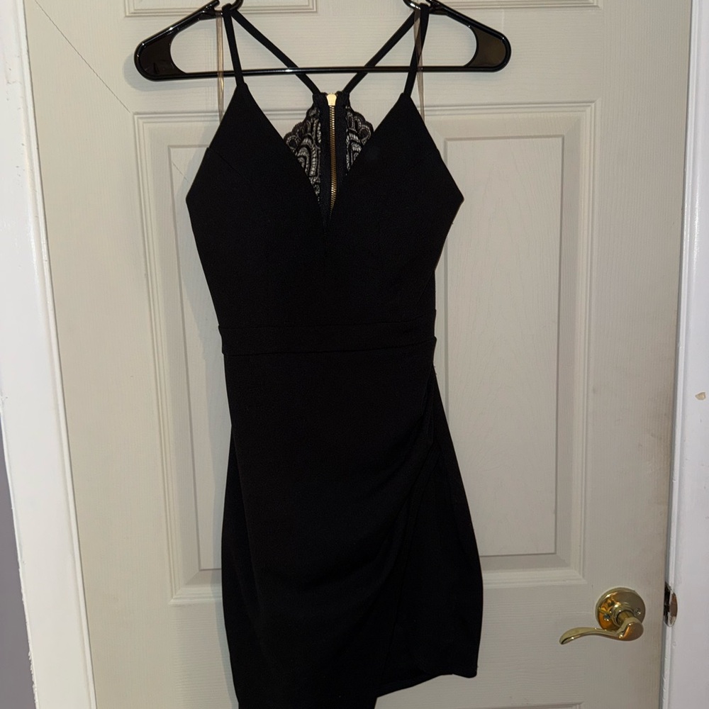 Emerald Sundae Black Lace-Back Mini Dress